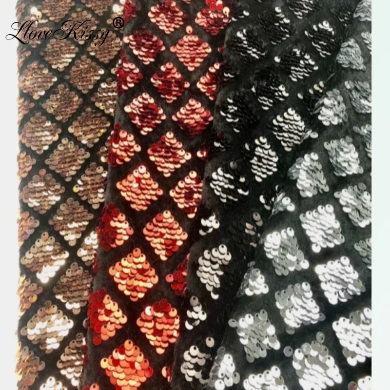 DIY 5MM Velvet Sequin Fabric Embroidery Diamond Glitter Fabric By Yard For Party Dresses Wide:125CM