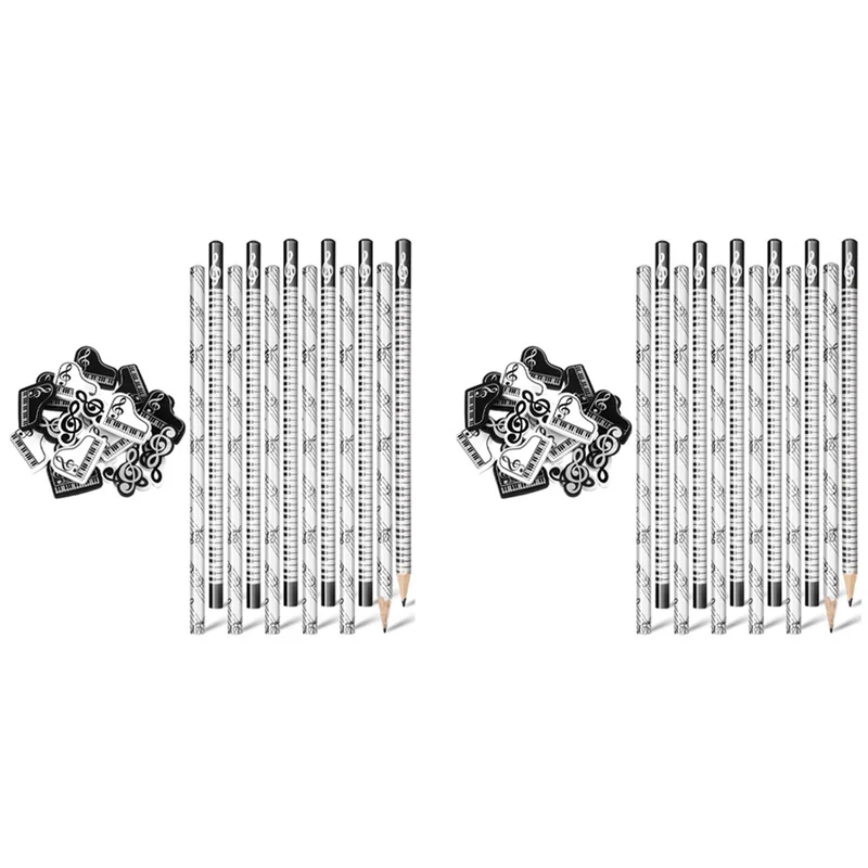 

GW-музыкальные карандаши, карандаш для музыкальных нот с музыкальными тематическими ластиками, деревянные карандаши, объемная клавиатура, забавные карандаши, ластики, подарок (48 шт.)