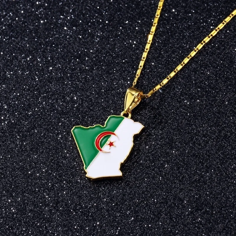 New Trendy Algeria Map Pendant Necklace Men's Necklace Fashion Country Flag Map Necklace Pendant Accessories Party Jewelry