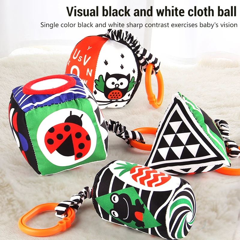 Recém-nascido preto e branco série chocalho sensorial visual agarrar habilidade treinamento brinquedo assento de carro berço cama bebê animal pingente chocalhos brinquedo