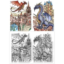 Dragon Clear Stamps Retro Castle Background Silicone Transparent Stamps for Cards Making Photo Album Journal Home Decoration