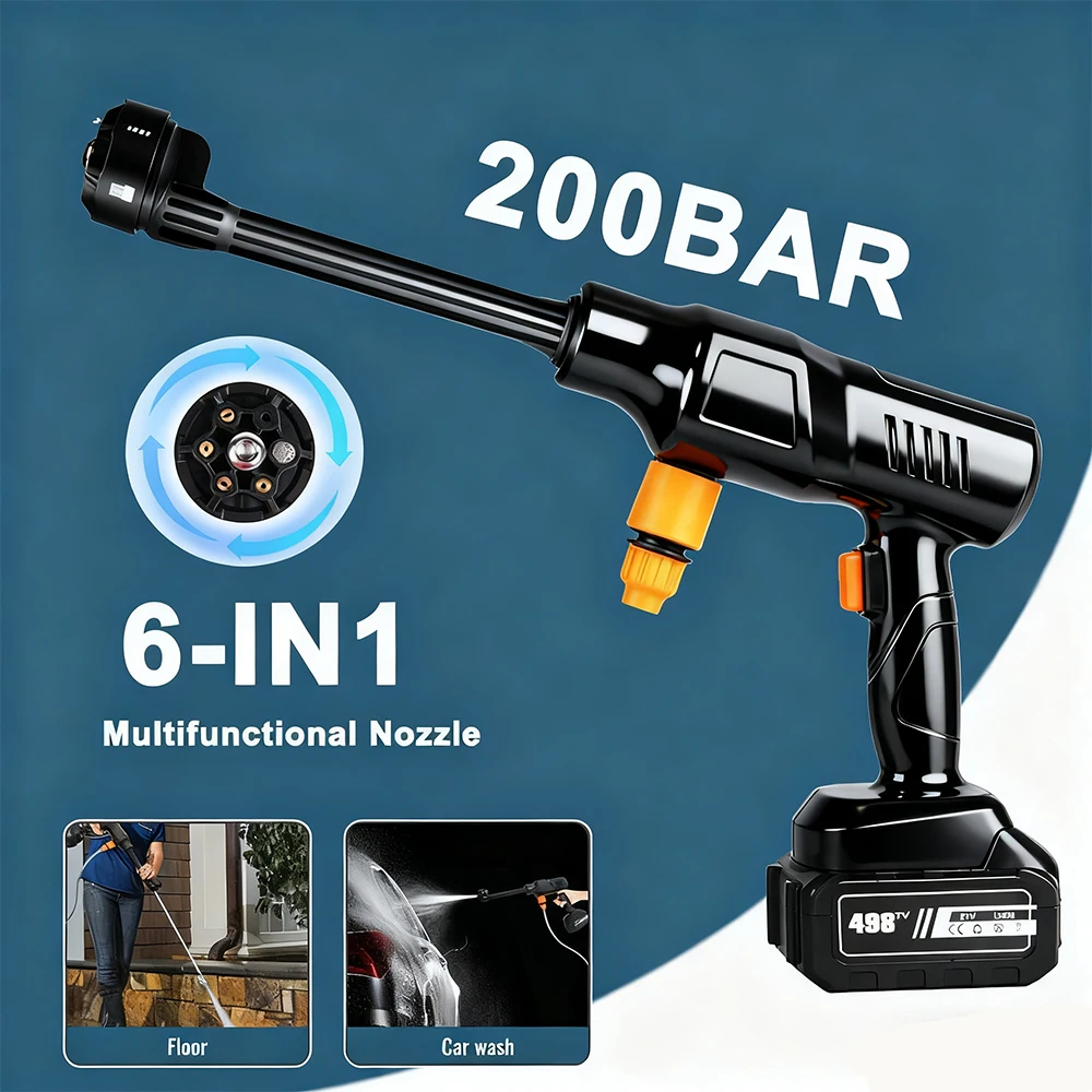 6 في 1 لاسلكي ارتفاع ضغط آلة غسل سيارات مدفع المياه 30000 دورة في الدقيقة قوة قوية 200BAR اللاسلكي سيارة حديقة تنظيف بندقية رذاذ أداة