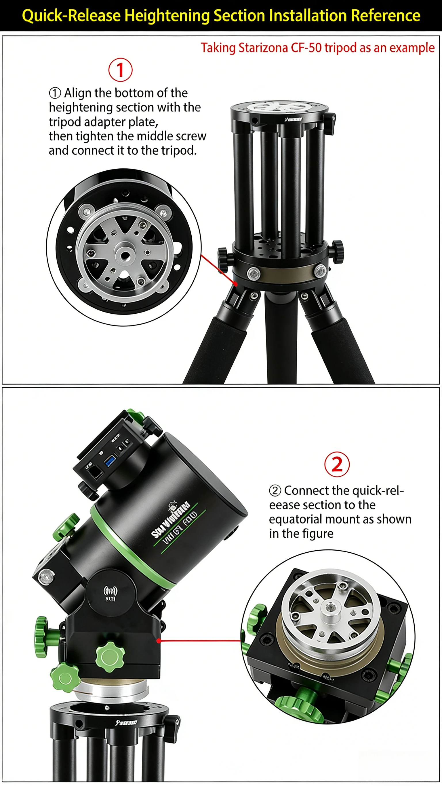 1 Stück Schnellverschluss-Verlängerungsstück 200mm/250mm/300mm Verlängerungsstange mit Anti-Kolbenstich-Schutz für Sky-Watcher WAVE Äquatoriale Montierung – Detail 11