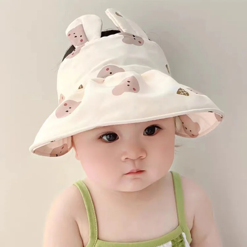 Summer Baby Sun Hat Fashion Cute Cartoon Printing Small Ear Kids Beach Sunshade for Boy Girl Wide Brim Toddler Visor Caps