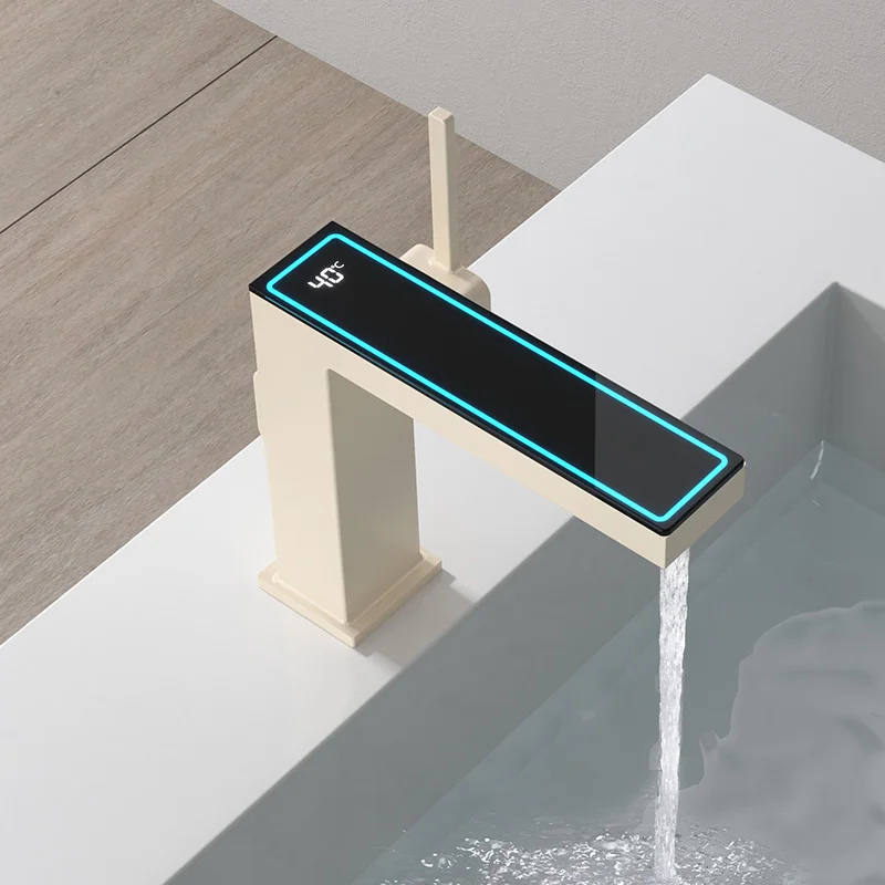 

Minimalist Cream Wind Basin Faucet Intelligent Digital Display Toilet Bathroom Washbasin Faucet Milk White Basin Pool