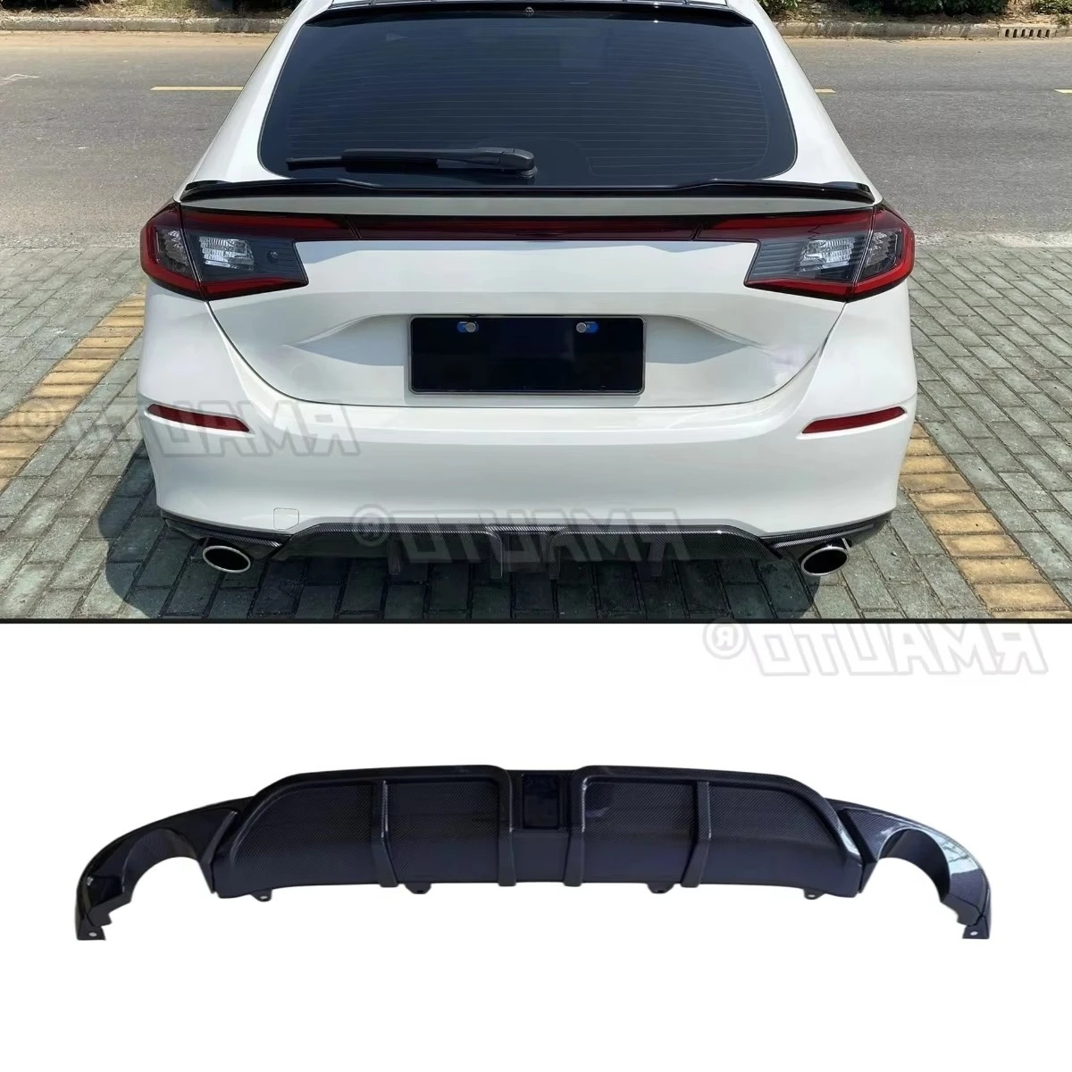 

For Honda Civic 11th gen Hatchback 2021-2024 Car Rear Bumper Spoiler Double Outlet Lip Diffuser Modification Part Bumper Guard