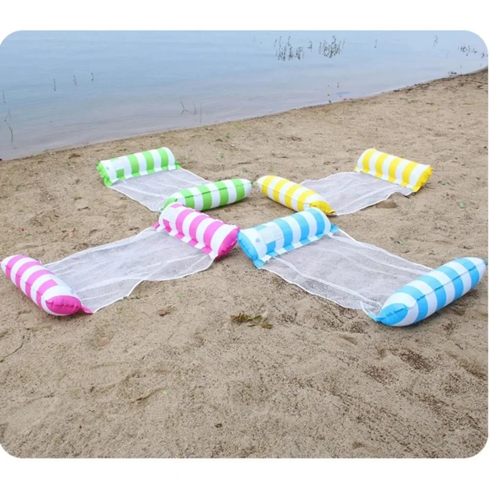 Colchoneta Flotante Inflable Plegable de PVC con Rayas para Piscina, Hamaca Acuática, Colchón de Aire para Fiestas en el Agua
