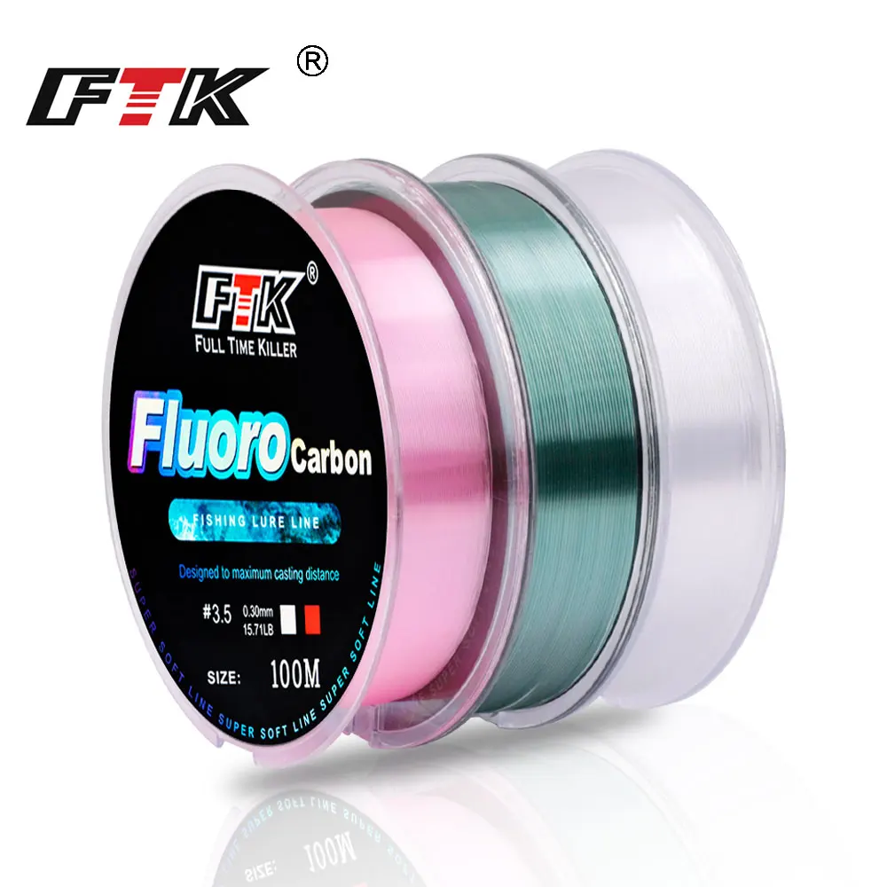 

FTK 100m Fluorocarbon Fishing Lure Line Pink 4.13-34.32LB Level Carbon Fiber Leader Fly Fishing Line Super Soft Line for Pesca