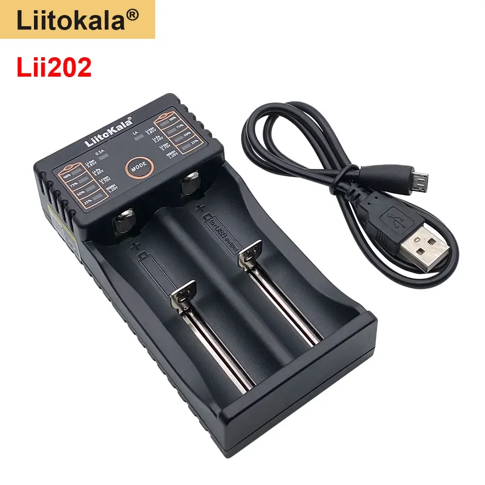 Originale Liitokala Lii-202 3.7V/1.2V AA/AAA 18650/26650/16340/14500/10440/18500 NiMH caricabatteria agli ioni di litio 5V 2A spina ue