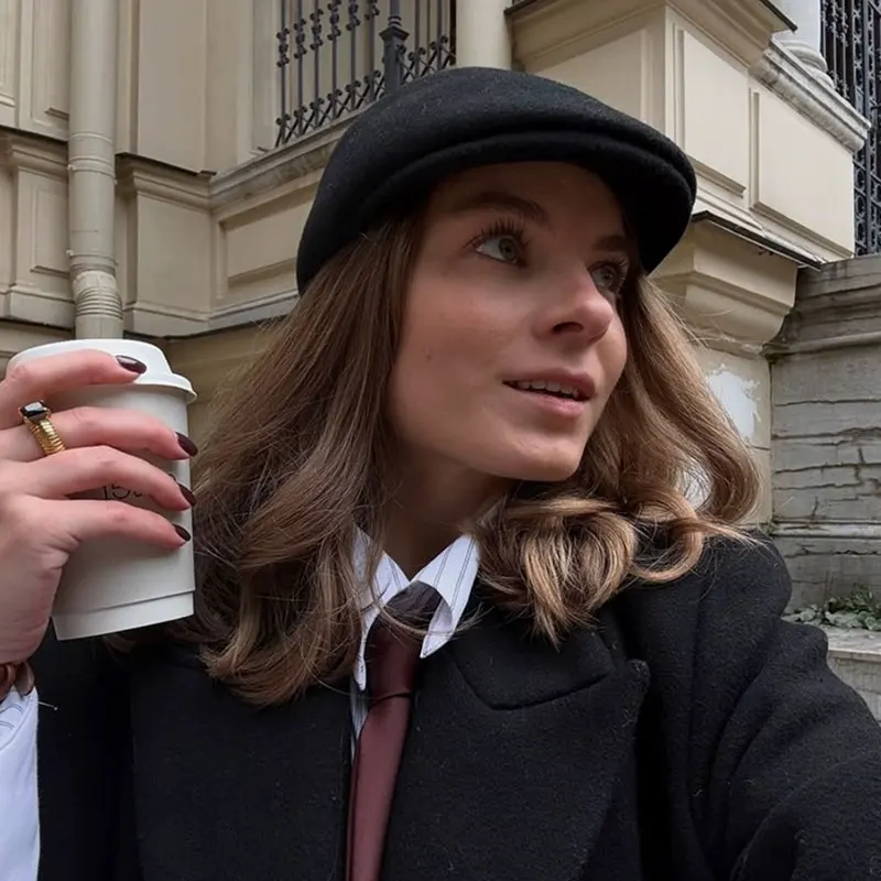 Winter Retro Zeitungsjunge Mütze Männer Frauen Wolle Hut Casual Baskenmütze Solide Unisex Fahrer Flache Kappe Kellner Kappe Street Style Chapeu Bäcker Hut – Detail 5