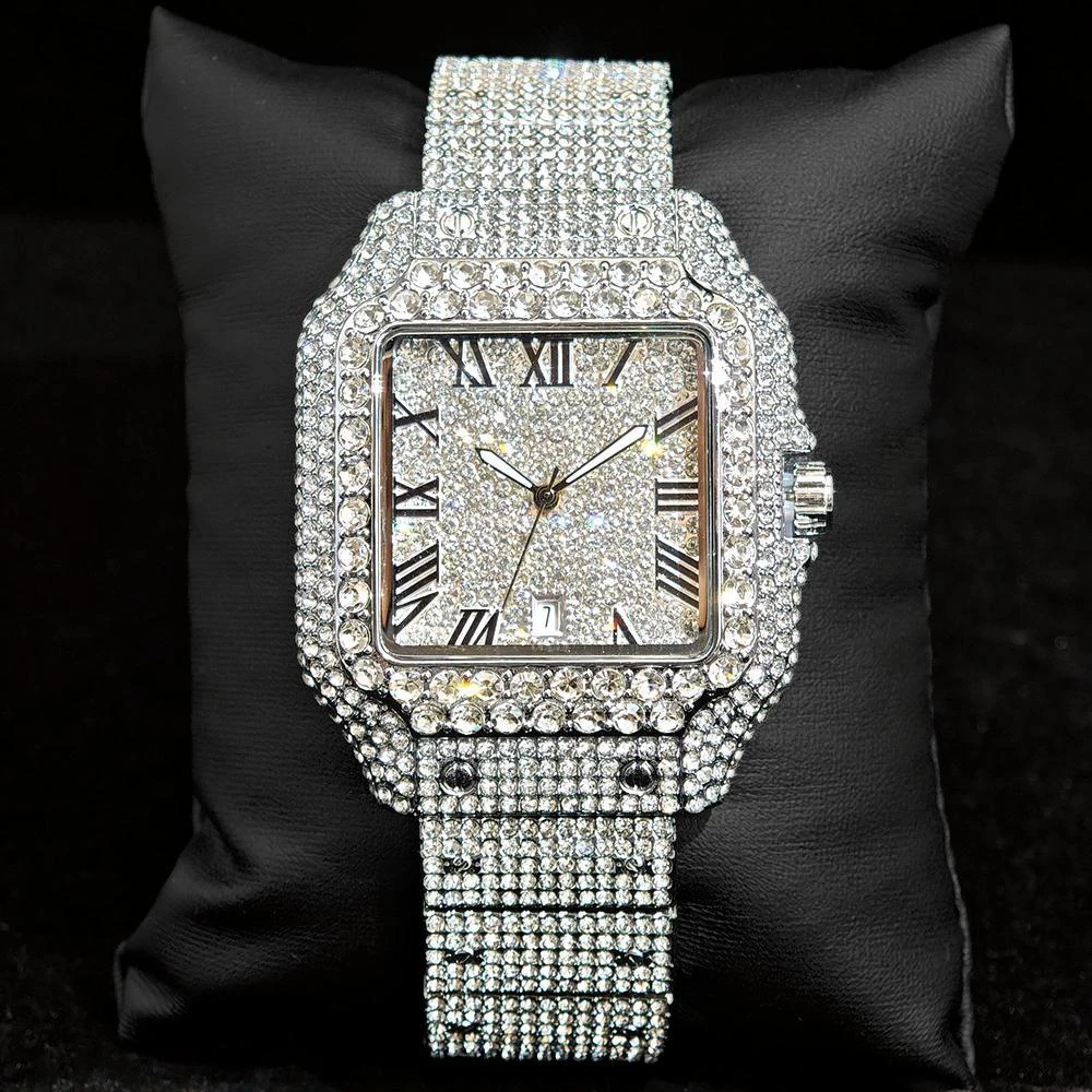 Orologio da uomo di moda di vendita caldo di marca UNIGUET orologi al quarzo quadrati in acciaio di lusso orologio da polso con gioielli con diamanti Hip Hop maschile