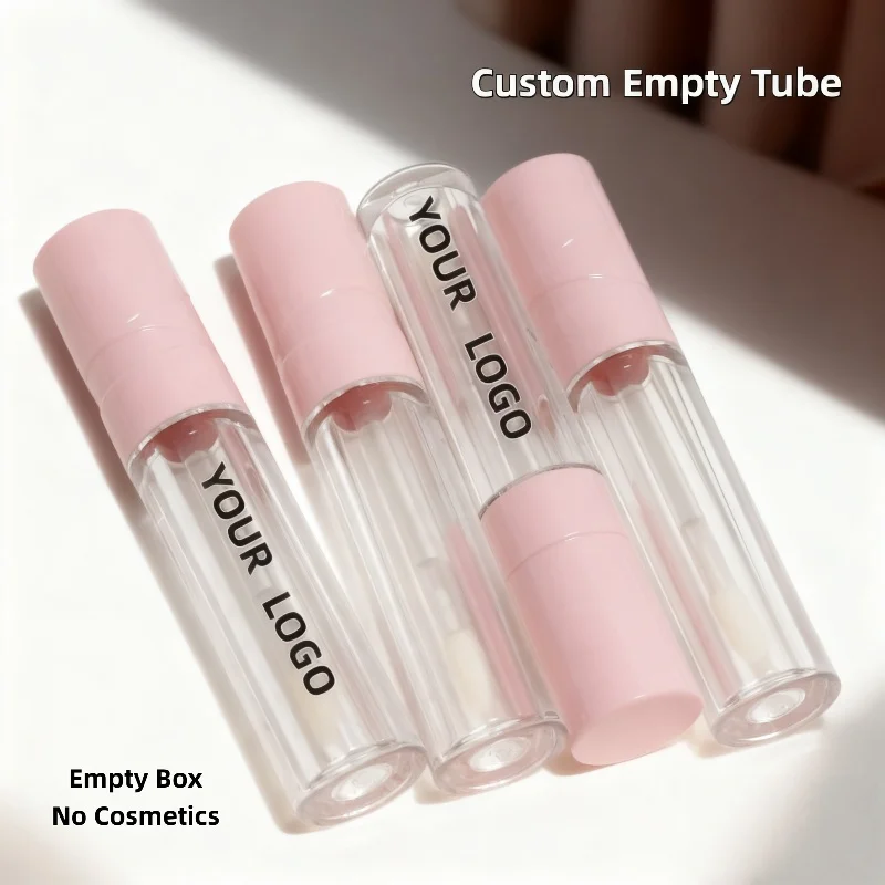 【ロゴカスタム】50個入り カスタマイズ可能 3ml ピンク テクスチャ加工 円形蓋 リップグロスチューブ プロ用美容パッケージツールに最適