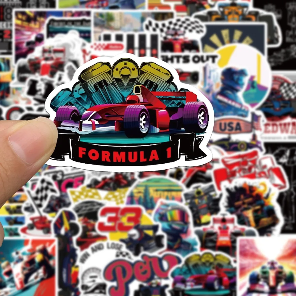 

10/50Pcs Formula 1 Car Graffiti Sticker Cool Race Car Decals For Laptop Bike Phone Skateboard Fridge Helmet Waterproof Kids Toys