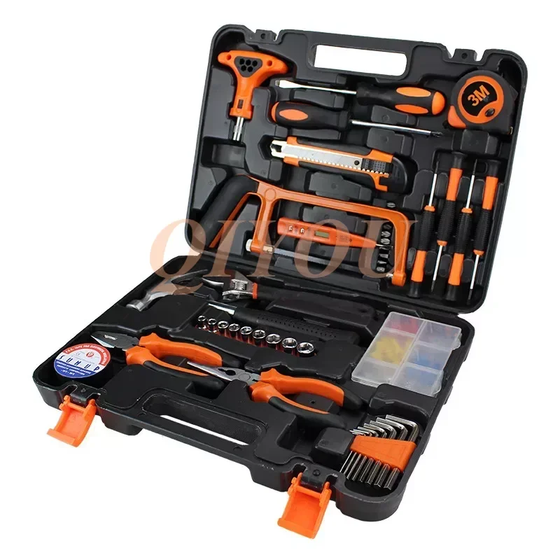 82 Sets Portable Household Hardware Tool Box Car Tool Set Includes Wrench Screwdriver Tape Measure Woodworking Saws