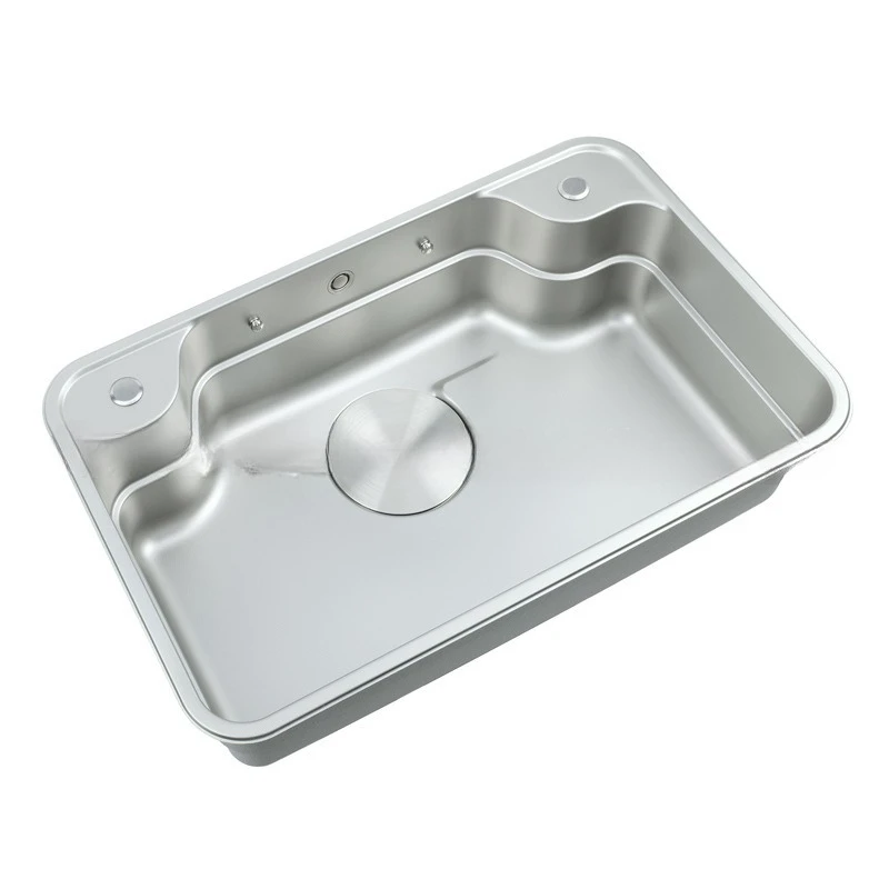 Embossed Nano Silver 304 stainless steel large single-sink integrated stretch sink kitchen vegetable washing basin