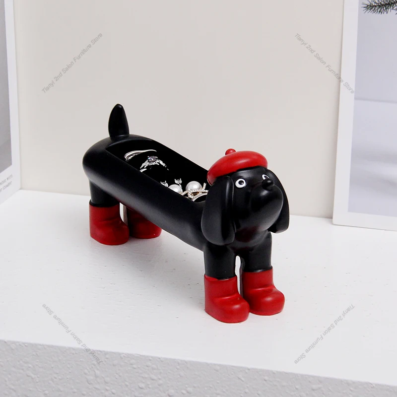 

French Design Sausage Dog Figurines - Storage Box & Sponge Ring Holder Bedroom and Desktop Decor Creative Home Decoration FYFM