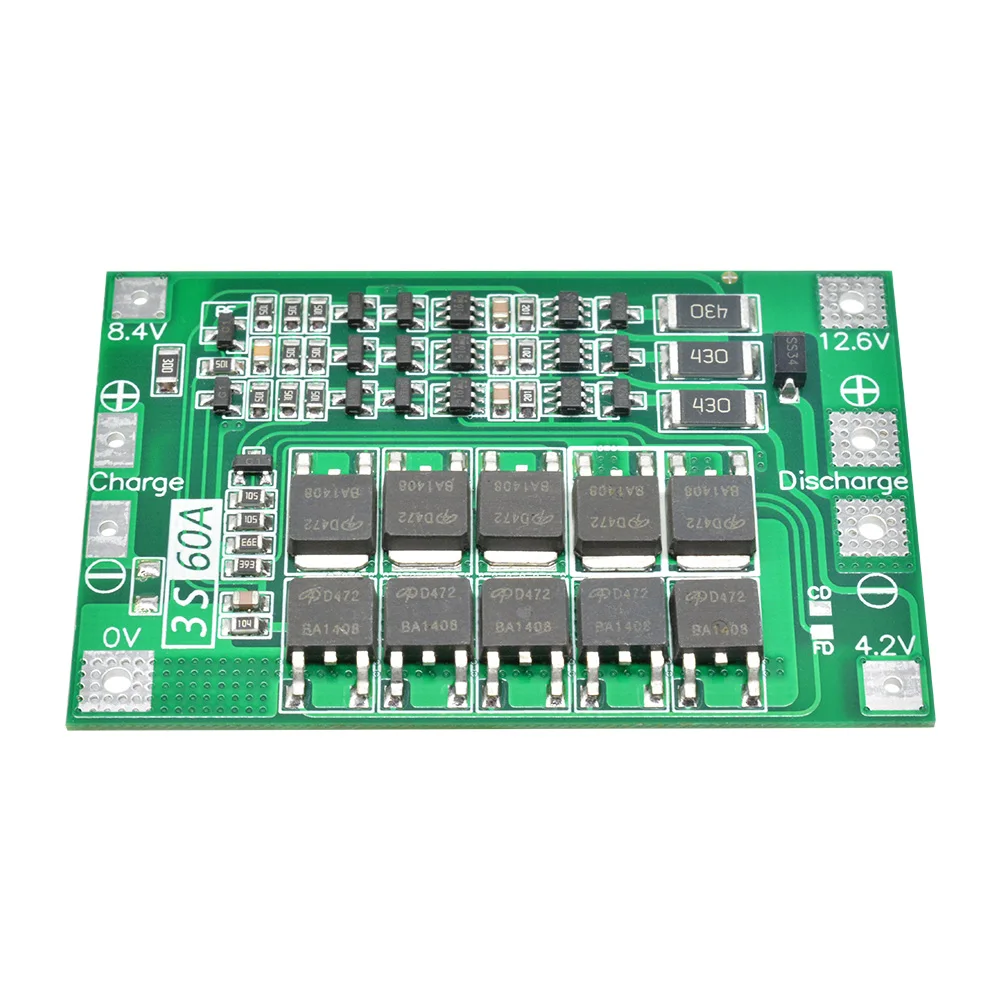 3S 60A Li-ion Lithium Battery Charger Protection Board 18650 BMS For Drill Motor 12.6V Enhance/Balance