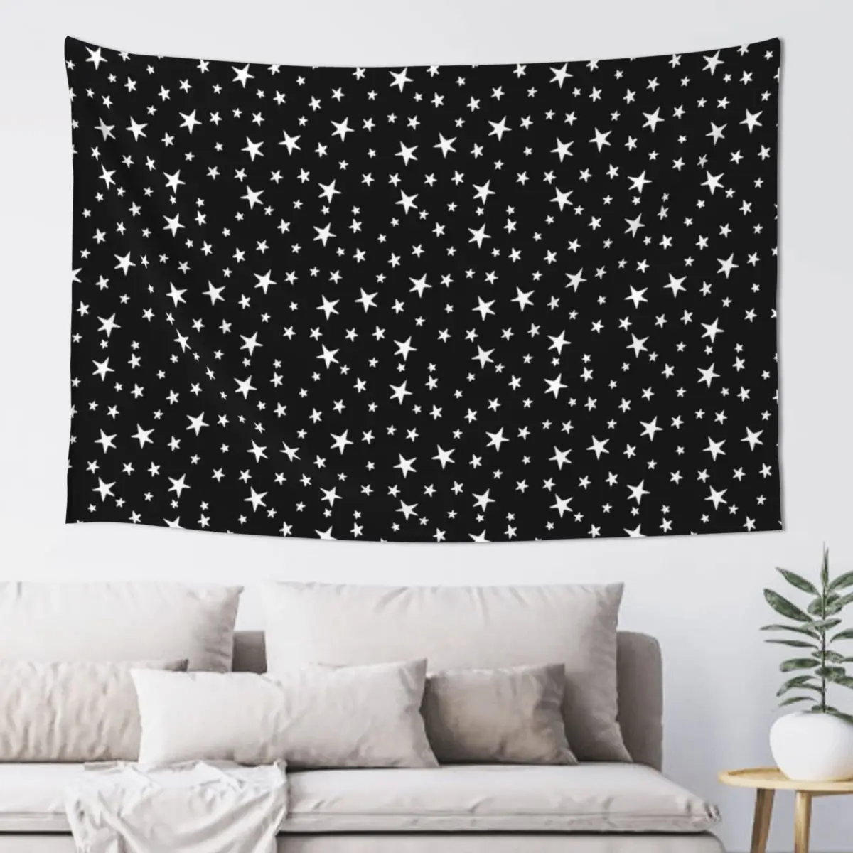 

Mini Stars - White on Black Tapestry Room Decoration Korean Style Wall Tapestries Tapestry