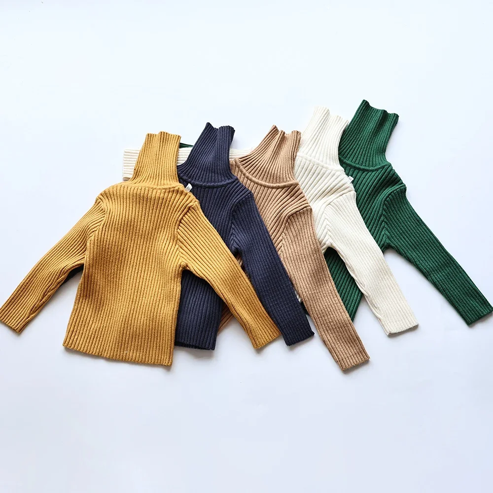 2026 Spring New Soft Tight Unisex Kids Knitwear Sweaters Solid Multi Color Girls Sweater Brief Boys Pullover Turtleneck Outwear