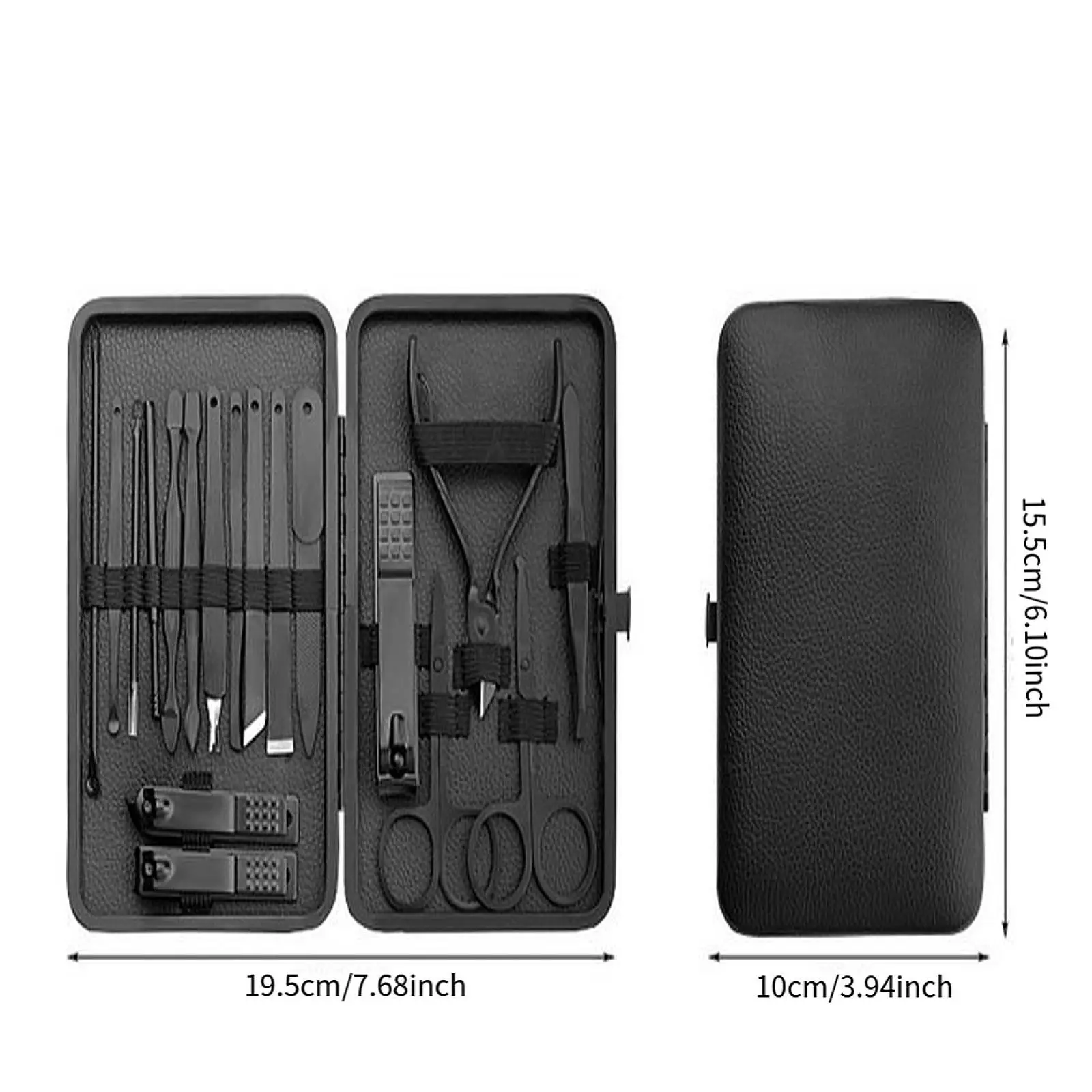 Nail Clipper Set 18pcs Stainless Steel Manicure Cutters with Leather Case Portable Grooming Kit Scissors Tweezers for Men Women