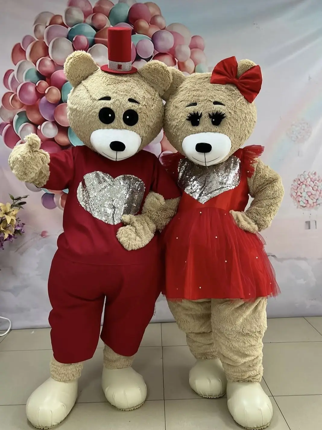 

Red Dress with Heart Teddy Bear Mascot Costume Internet Celebrity Cartoon Walking Dolll Clothes Halloween Christmas Fancy Suits