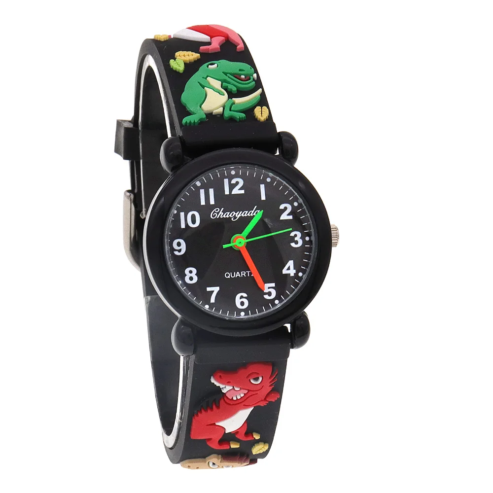 Nieuwe Zomer Jongens Meisjes Mode Dinosaurus Siliconen Band Quartz Horloges Kinderen Studenten Cool Waterdichte Digitale Klokken Zwart