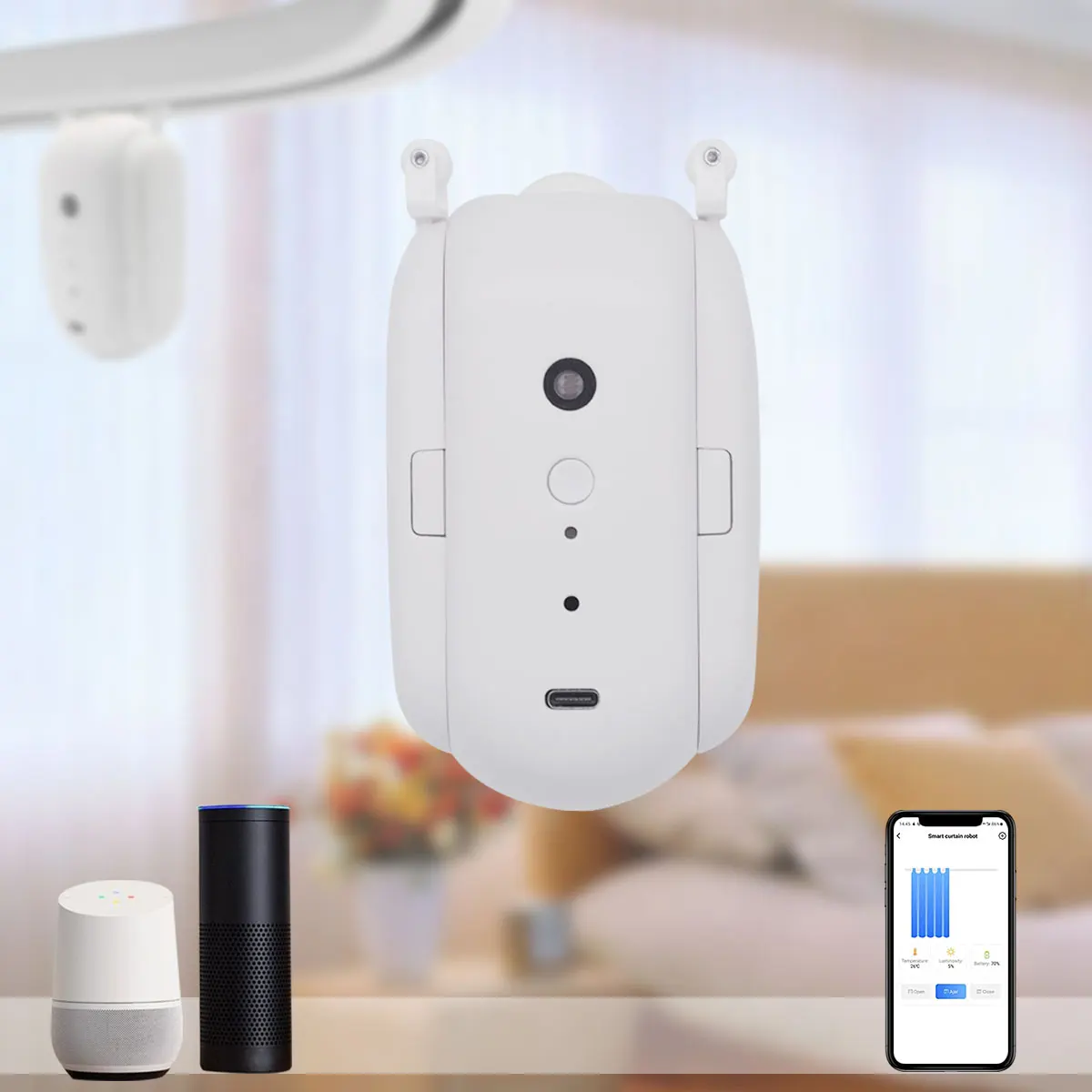 Electric Curtain Robot Motor, Voice APP Control, Timer Setup, Compatible with Alexa, Google Home, Smart Switch