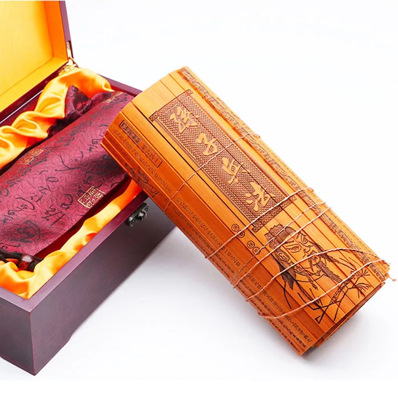 

Древние китайские культурные классические прокрутки, бамбуковые деревянные слипоны, домашний декор, двуязычный Sun Zi Bing Fa, искусство войны