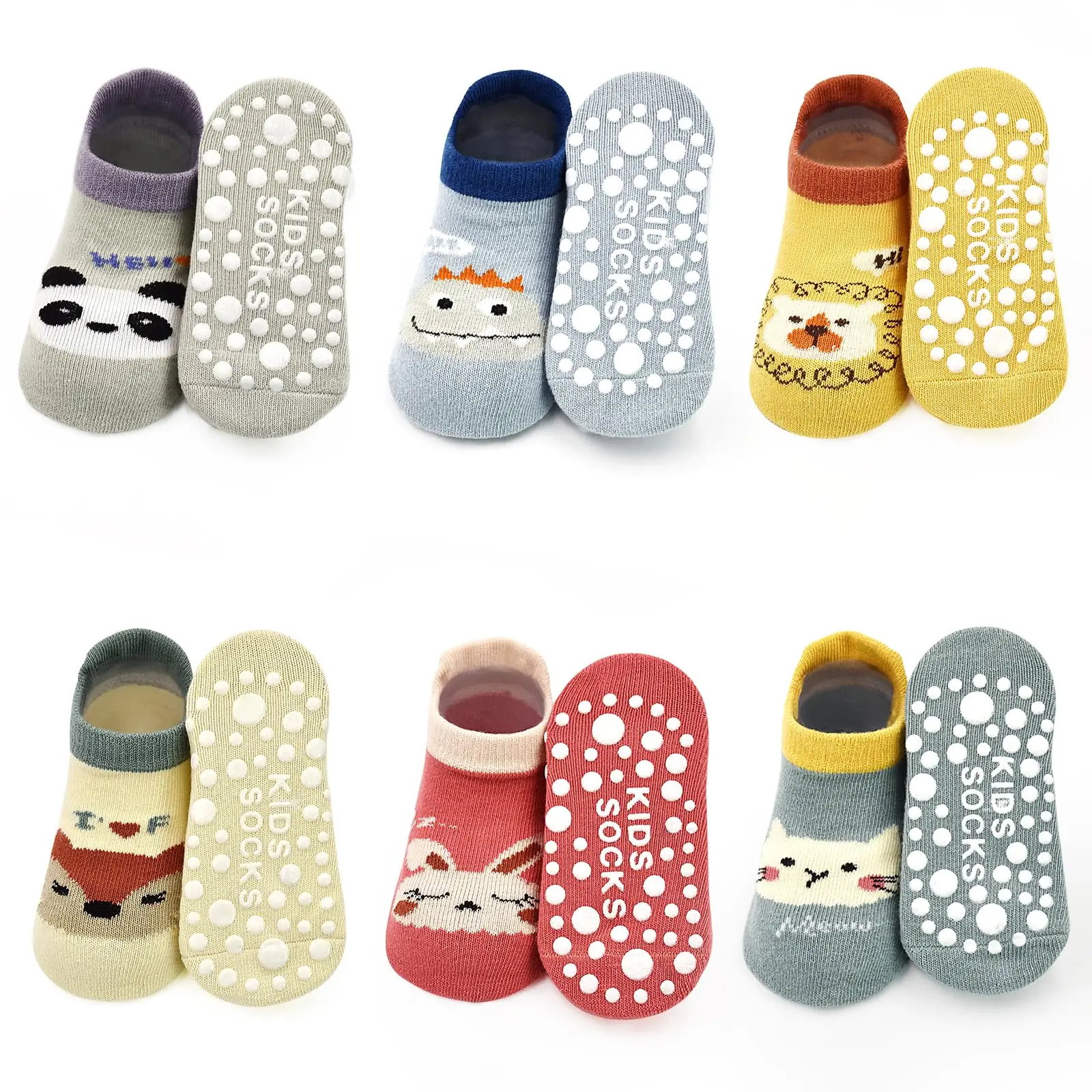 Toddler Non Slip Socks Baby Grip Socks 6 Pairs Toddler Ankle Socks with Grip Cute Animal Cartoon Anti Skid Socks for 0-5 Years B