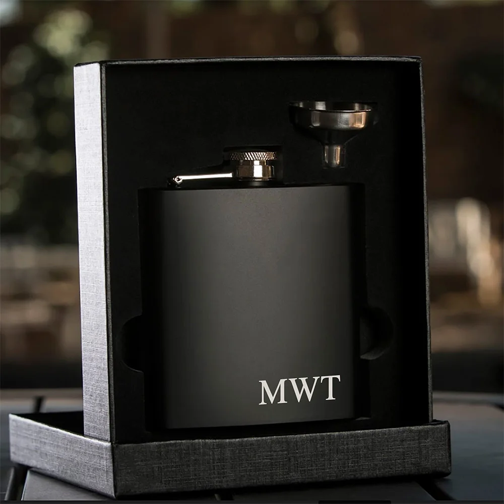 6oz Pocket Hip Flask Set for Whisky Portable Whiskey Alcohol Bottle Groomsmen or Bridesmaid Wed Gift Stainless Steel Custom Name