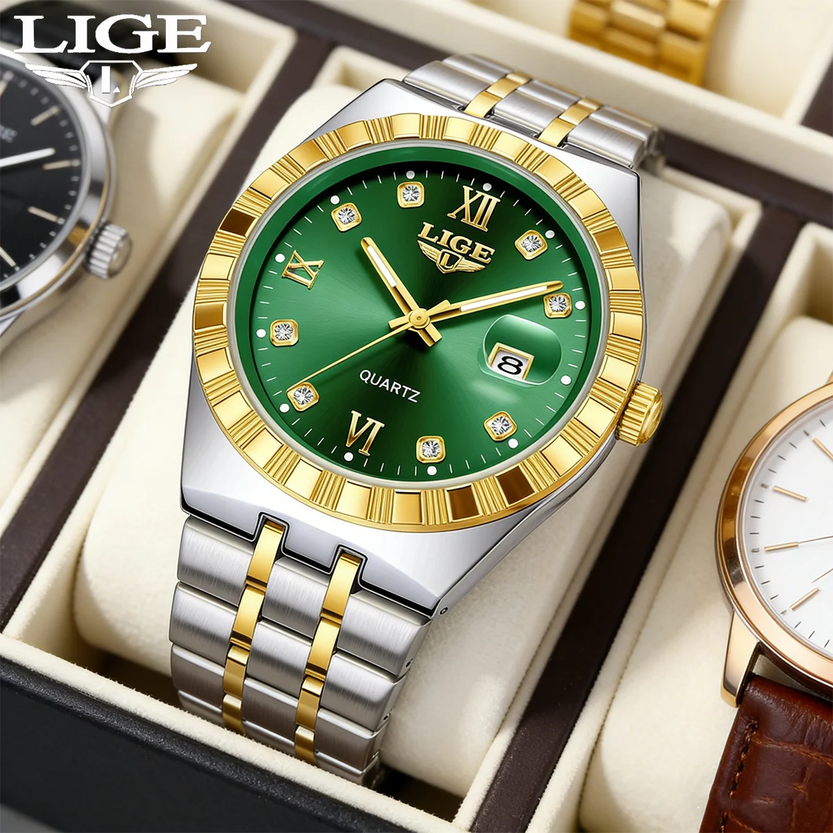 

LIGE Luxury Business Man Watches Week Date Waterproof Luminous Watches For Men Stainless Steel Quartz Men's Fashion Wristwatch
