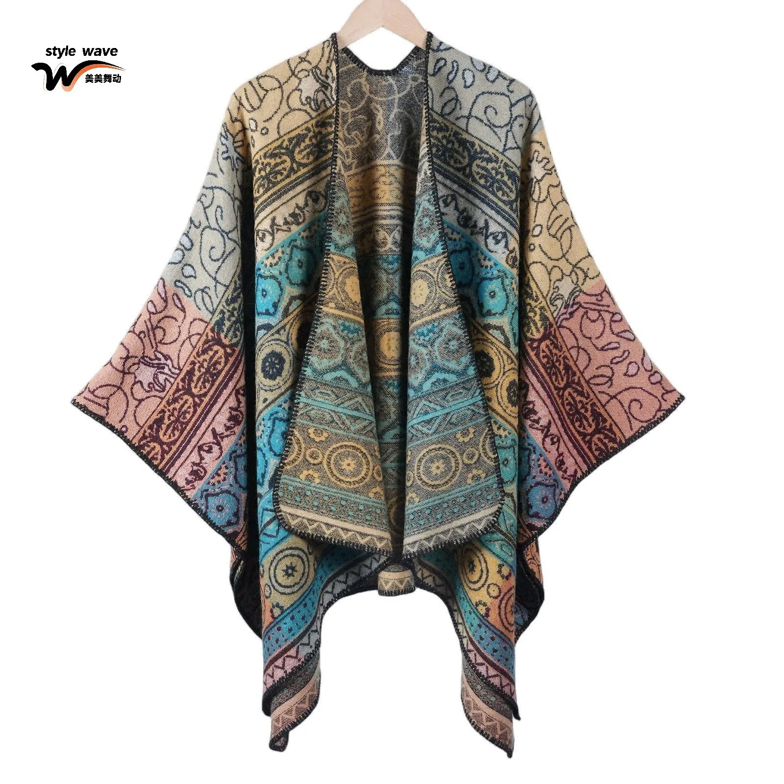 New Poncho Autumn/Winter Warm Fake Cashmere Split Cape Scarf with Ethnic Retro Style for Men/Women Cloak