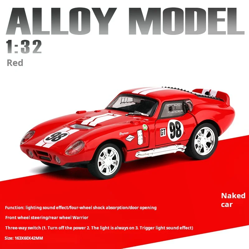 1:32 Shelby Cobra ‌   Supercar Legering automodel simulatie Geluid en licht Mode Prachtige verzamelobjecten Jongens Speelgoedcadeau