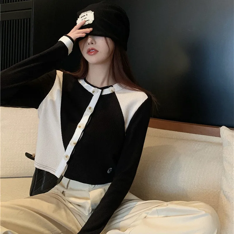 Cardigan Women Кардиган Женский New Design Crop Top Spring Korean Fashion Sexy Ladies Elegant Patchwork Slim Cozy Stretchy Ins