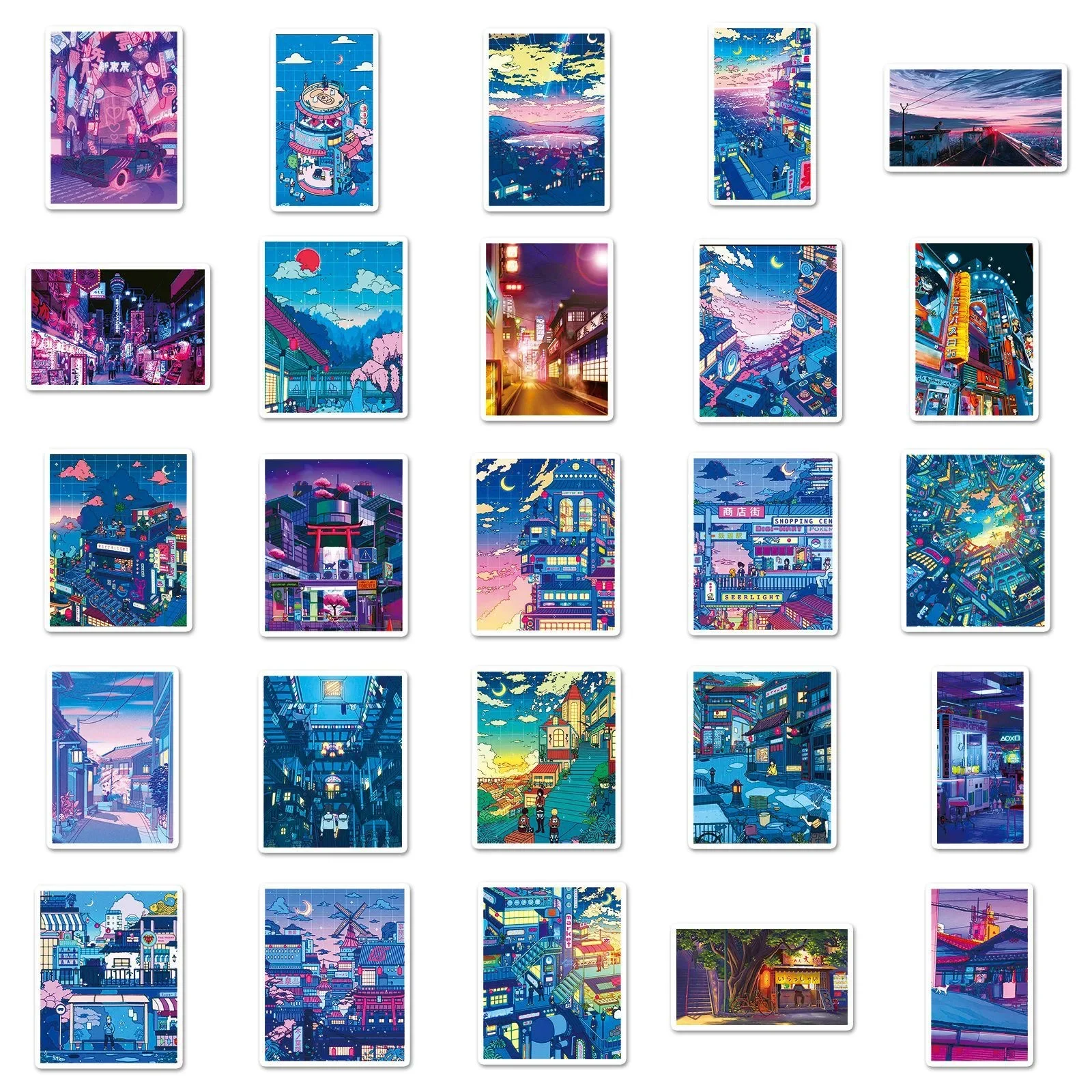 10/50pcs Japan Anime Cartoon Street View Landscape Stickers Aesthetic Decal Scrapbook Phone Laptop Waterproof Sticker Toy