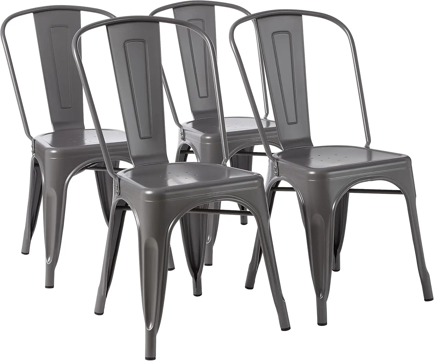 

Set of 4 Dark Grey Metal Dining Chairs, Stackable, Indoor Outdoor Use, Easy Assembly