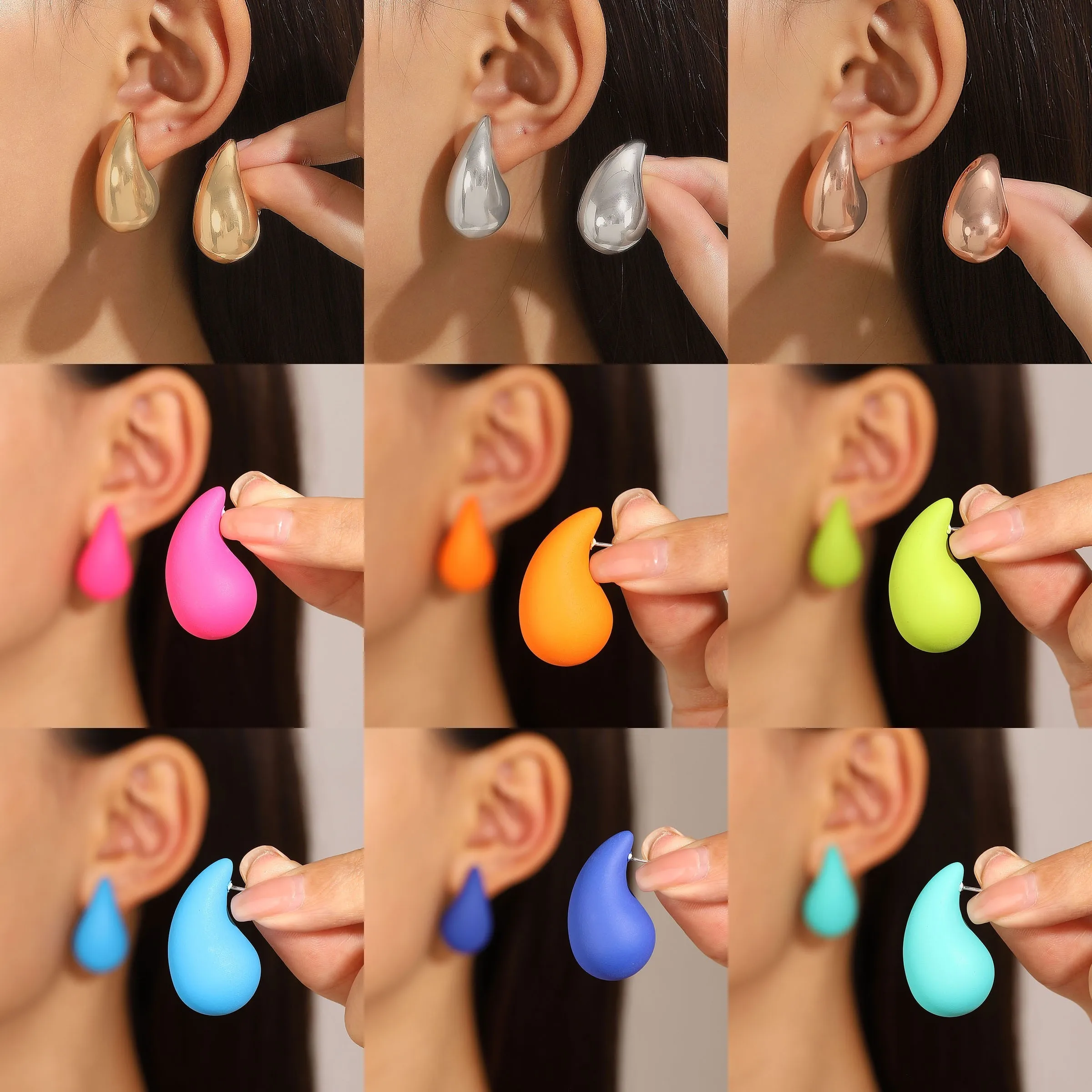 925 Silver Needle Big Water Drop Earrings For Women Jewelry 2024 Trending Rose Red Orange Light Blue Green Stud Earrings Z40