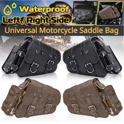 1Pcs Vintage Brown Motorcycle Side SaddleBag Luggage And Bottle Holder PU Leather Universal For Most Motorcar Right Or Left