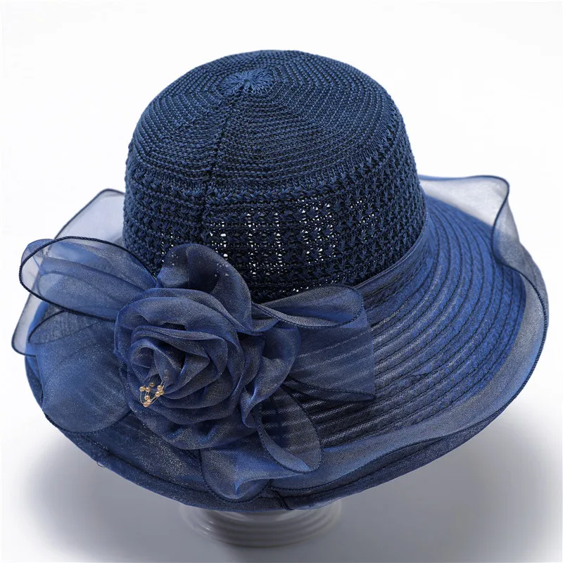 Spring And Summer Organza Hat Sun Hat Female Sun-proof Bucket Hat Middle-aged And Elderly Anti-ultraviolet Flower Sun Hat