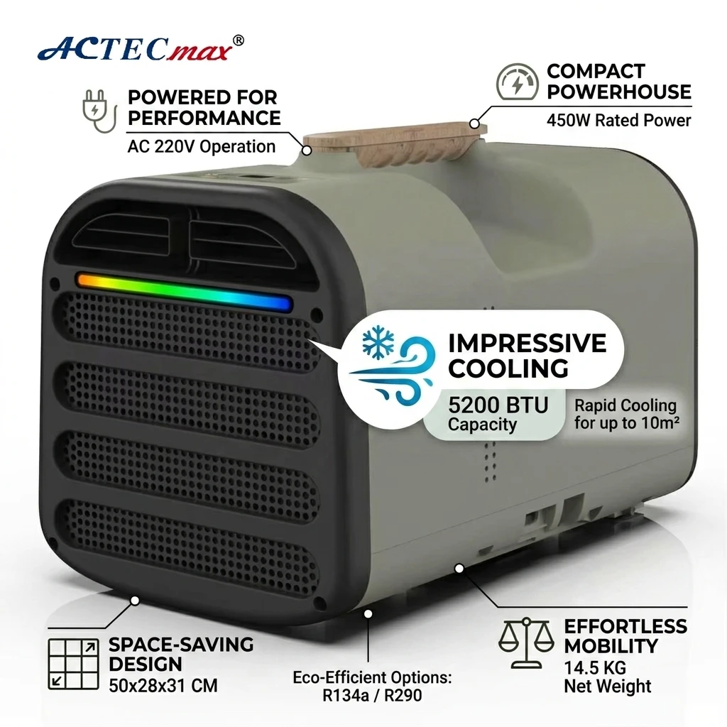 Energy Save 8-10m 5200BTU Portable Tent Air Conditioner R134a/R290 450W Outdoor AC.699.009 For Car RV Travel Camping Air Cooling