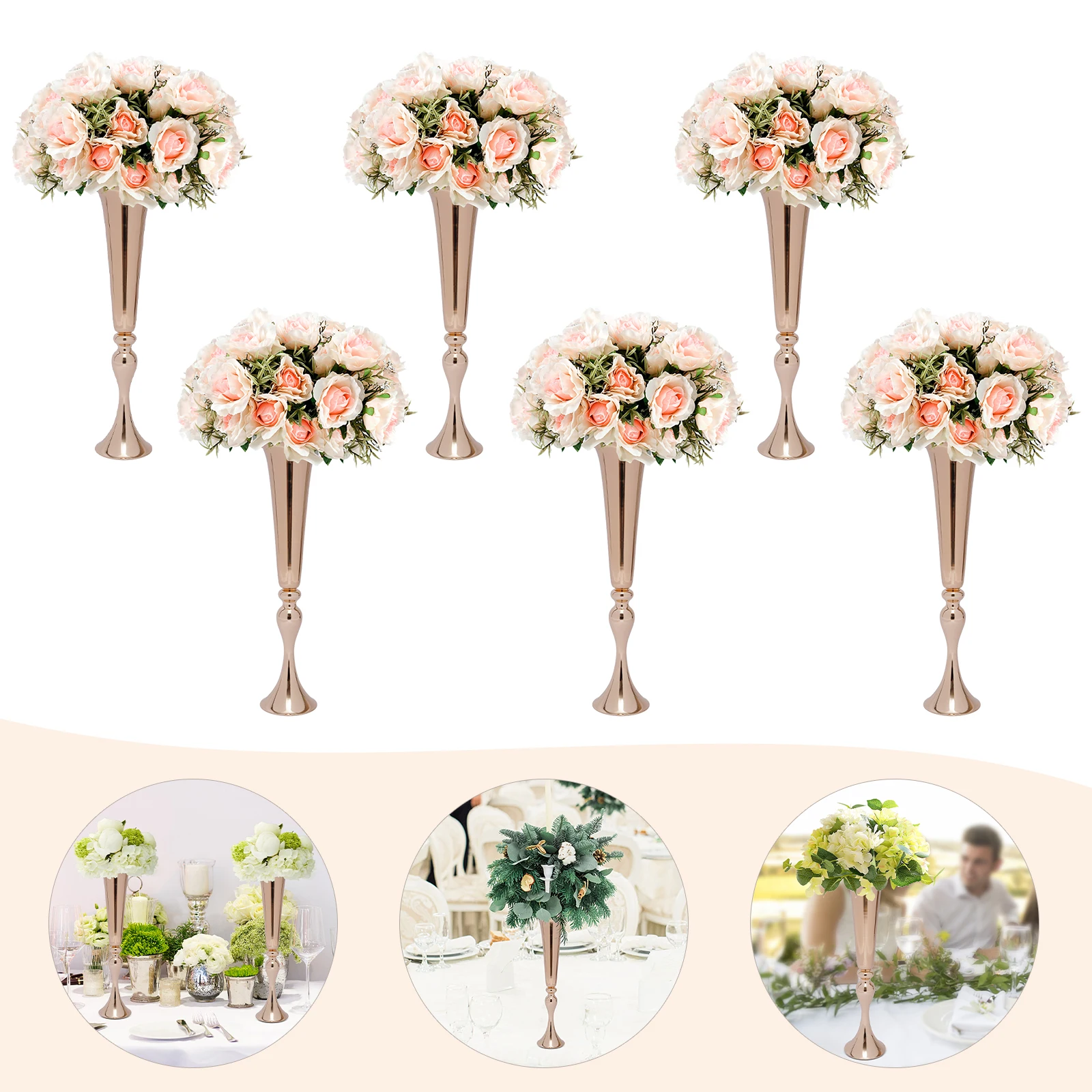 

6Pcs Metal Trumpet Vases Desktop Metal Large and Tall Vases Flower Holder Gold Metal Flower Luxury Decoration Vase Centerpiece