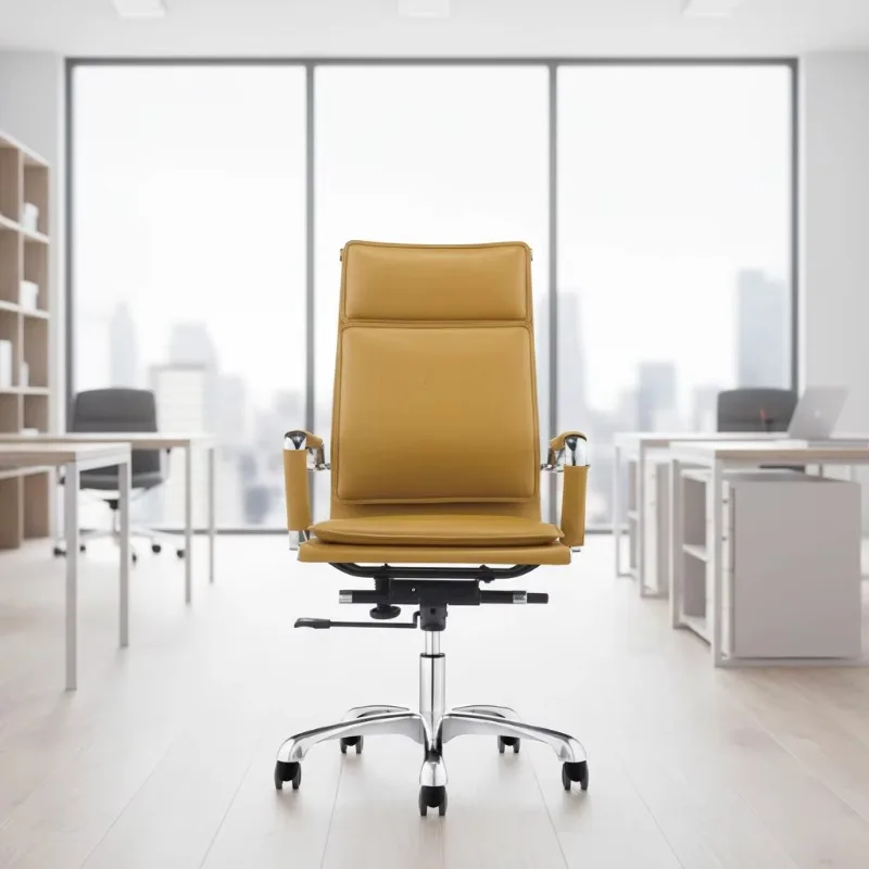 Luxury Modern Ergonomic Adjustable Leather Covered Aluminium Base Swivel Conference Chair
