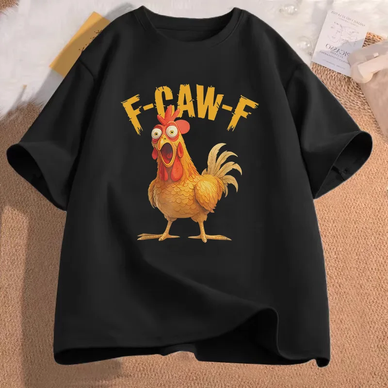 Śmieszna koszulka z krzyczącym kurczakiem F CAW F Tshirt Casual Cotton Short Sleeve FCAWF Chicken T Shirt Męska Damska Luźna Odzież Prezent