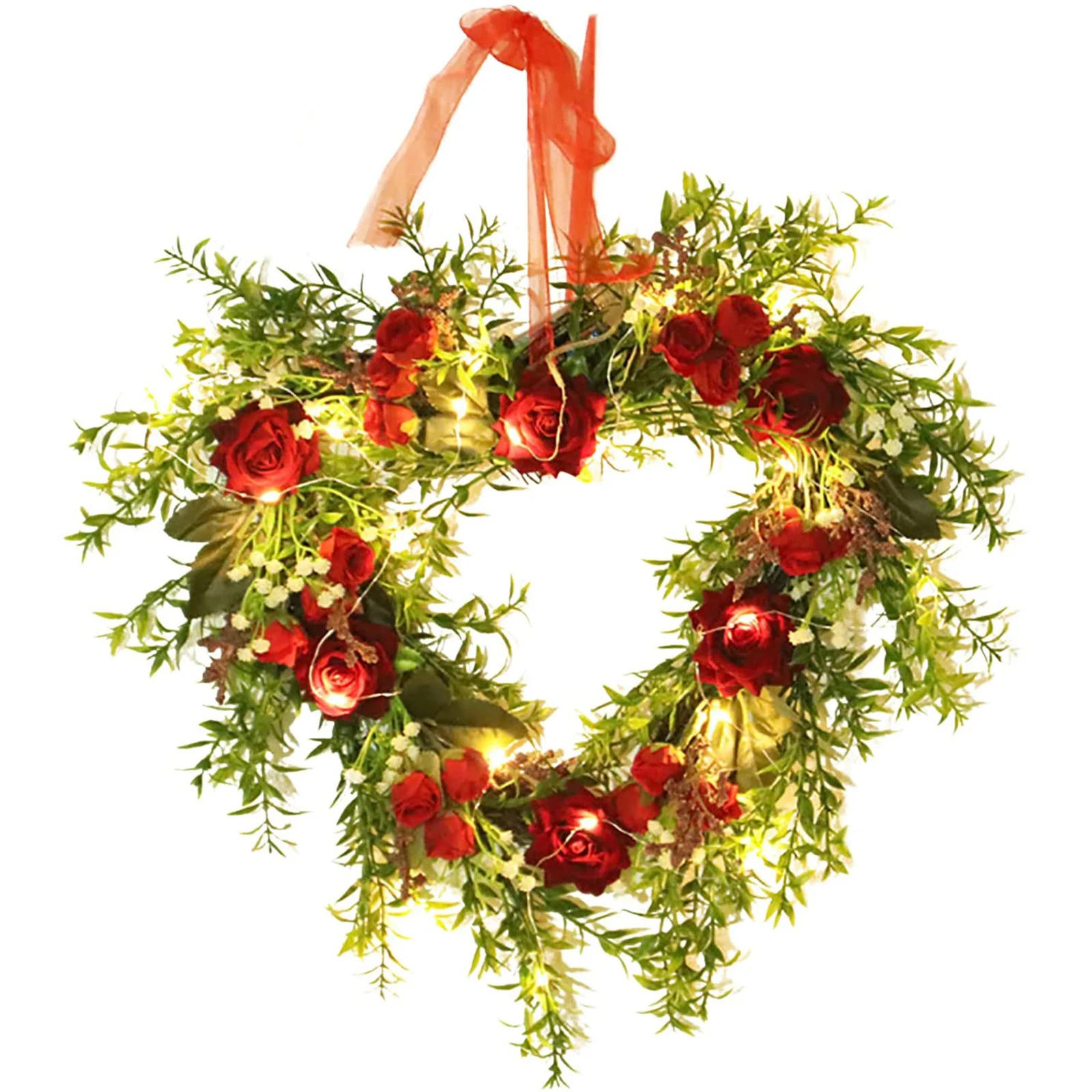 Valentine s Day Wreath 15 7 Heart Shaped Wreath for Front Door Valentines Wreath with LED Lights Home Decor