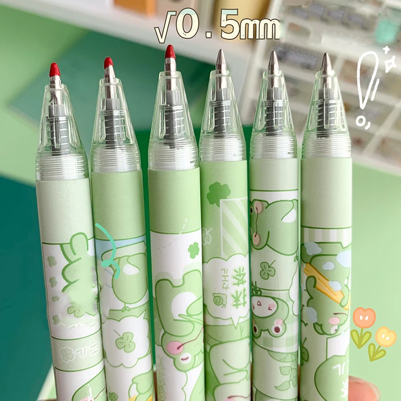 6 PC สไตล์ญี่ปุ่น Matcha กบน่ารัก INS สไตล์การ์ตูนเจลปากกาเครื่องเขียนนักเรียน