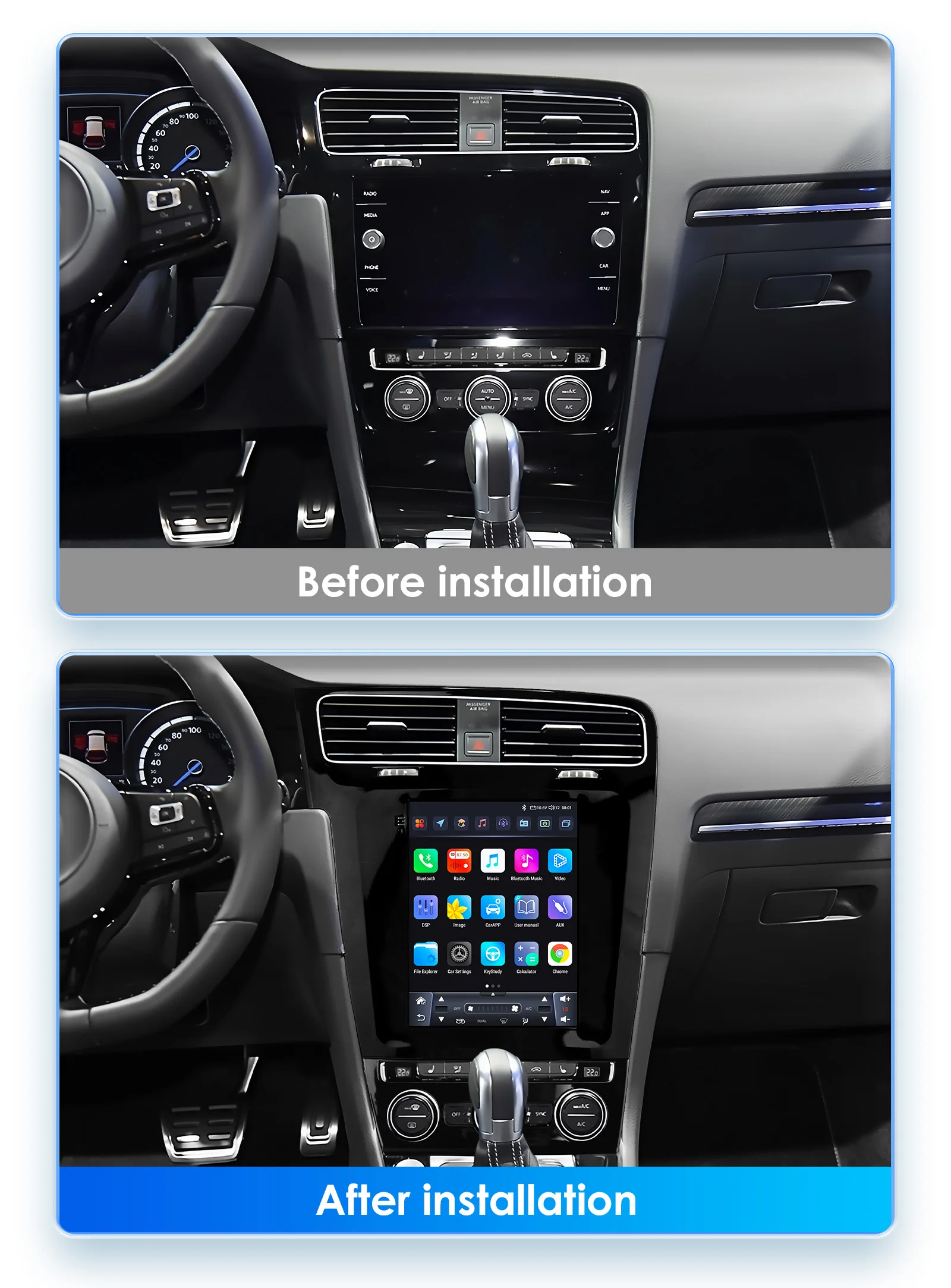 Hizpo Android 13 Wireless Carplay Auto Car Multimedia Player for VW Volkswagen Golf 7 2014-2018 for Tesla Style Screen 9.7" Wifi