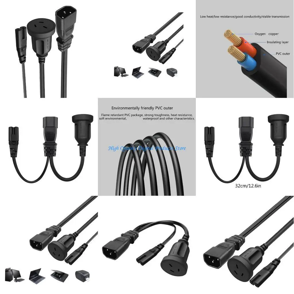 

U2JE IEC320 C14 Male To C7 And Australian Female Socket Power Cable 0.32m Electrical Conversion Line