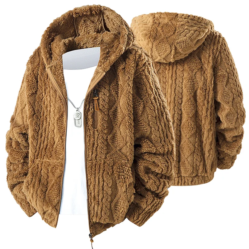 Cross border exclusive European size autumn and winter new hooded fleece zipper jacket men's plus fleece cotton jacket Korean ve