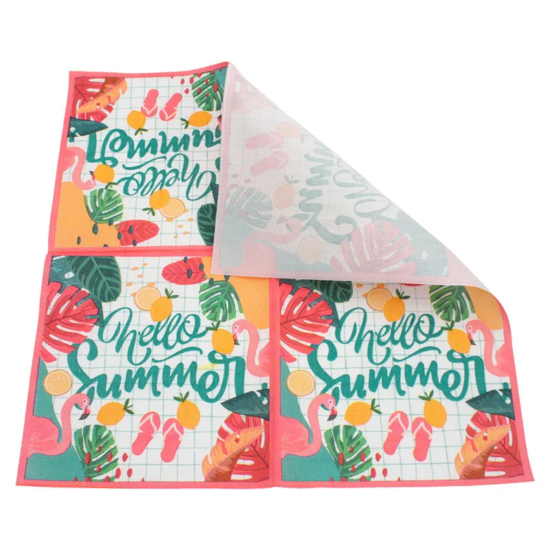 20pcs/pack Summer Themed Party Printed Napkins Paper Tissues Tableware Hello Summer Flamingo Tropical Plants