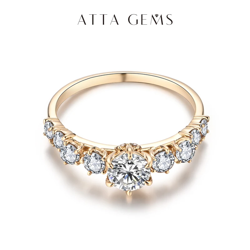 Attagems Soild 10K 14K Yellow Gold Round Cut 0.5 ct Moissanite Ring For Women Diamond Engagement Wedding Rings Jewelry for Gift